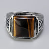 Tiger Eye and Stripe Pattern 925 Sterling Silver Authentic Retro Punk Ring