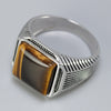 Tiger Eye and Stripe Pattern 925 Sterling Silver Authentic Retro Punk Ring