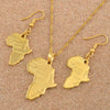 Gold-Plated Africa Map Pendant Necklace and Earrings Jewelry Set