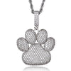 Cubic Zirconia Studded Bear Paw Bling Hip-hop Pendant Necklace-Necklaces-Innovato Design-Silver-4mm Rope-22inch-Innovato Design