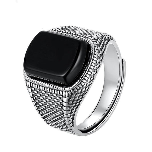 Black Stone Onyx 925 Sterling Silver Vintage Ring-Gothic Rings-Innovato Design-Big Size(11.5-14)-Innovato Design