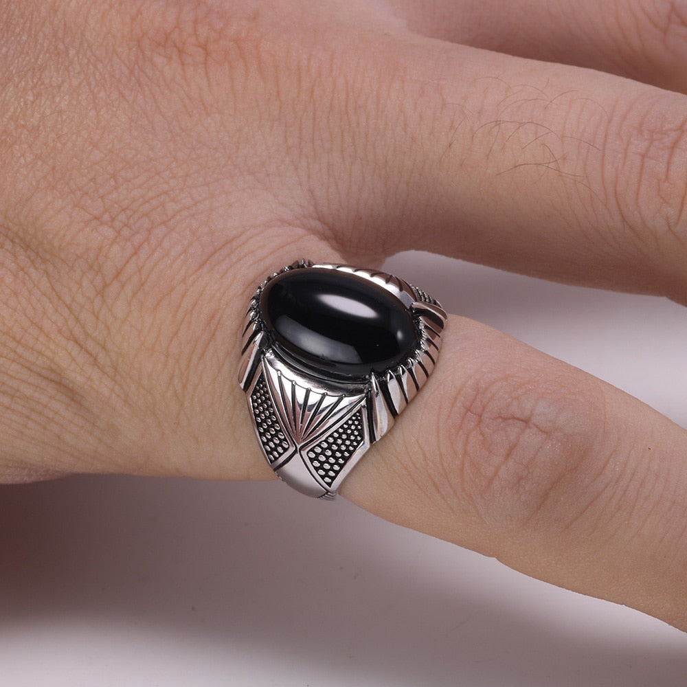 Natural Black Onyx Stone 925 Sterling Silver Antique Ring-Rings-Innovato Design-7-Innovato Design