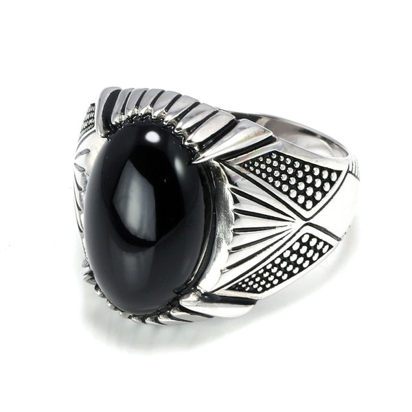 Natural Black Onyx Stone 925 Sterling Silver Antique Ring-Rings-Innovato Design-7-Innovato Design