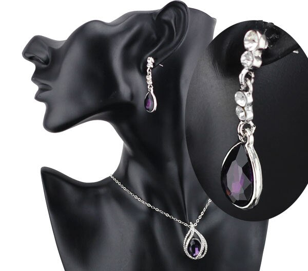 Austrian Crystal Flame Necklace, Bracelet & Earrings Fashion Jewelry Set-Jewelry Sets-Innovato Design-Ocean Blue-Innovato Design