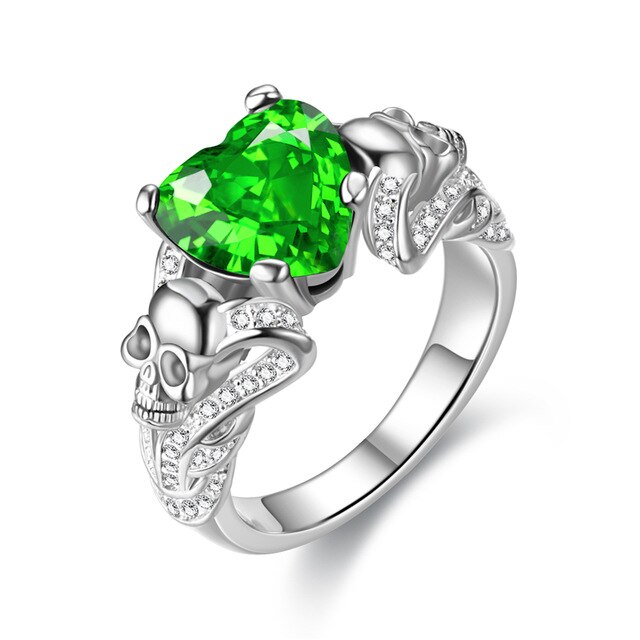 Skull Heart Crystal and Cubic Zirconia Punk Wedding Ring-Rings-Innovato Design-6-Green-Innovato Design