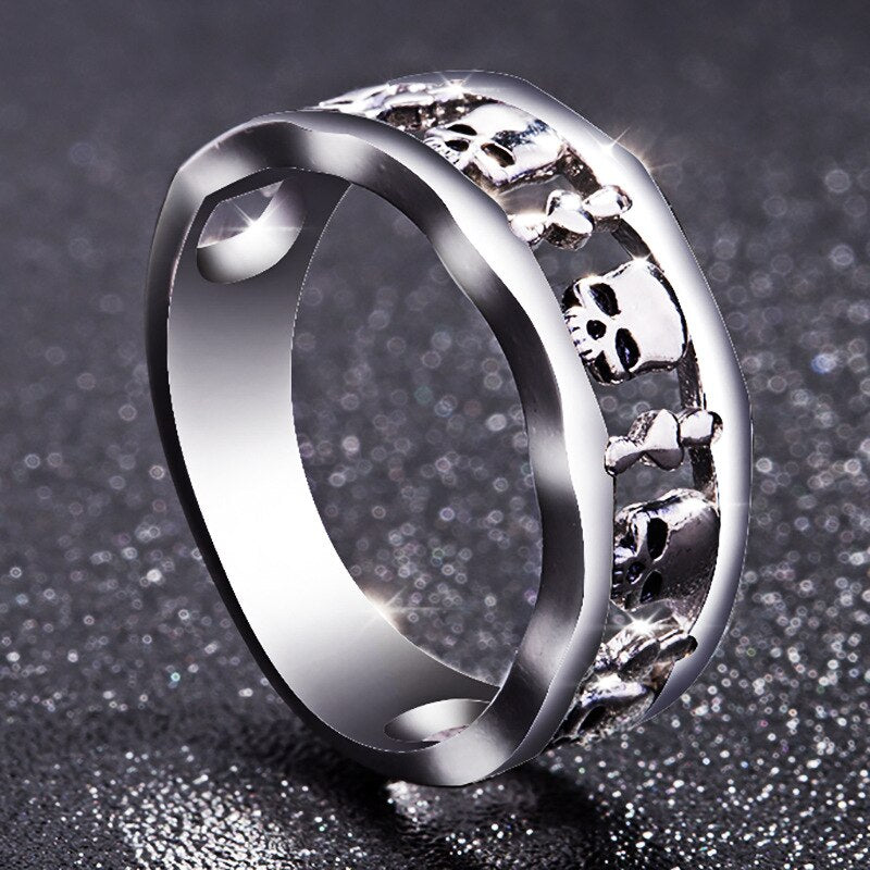 Gothic Skull and Skeleton Vintage Punk Engagement Ring-Rings-Innovato Design-5-Innovato Design