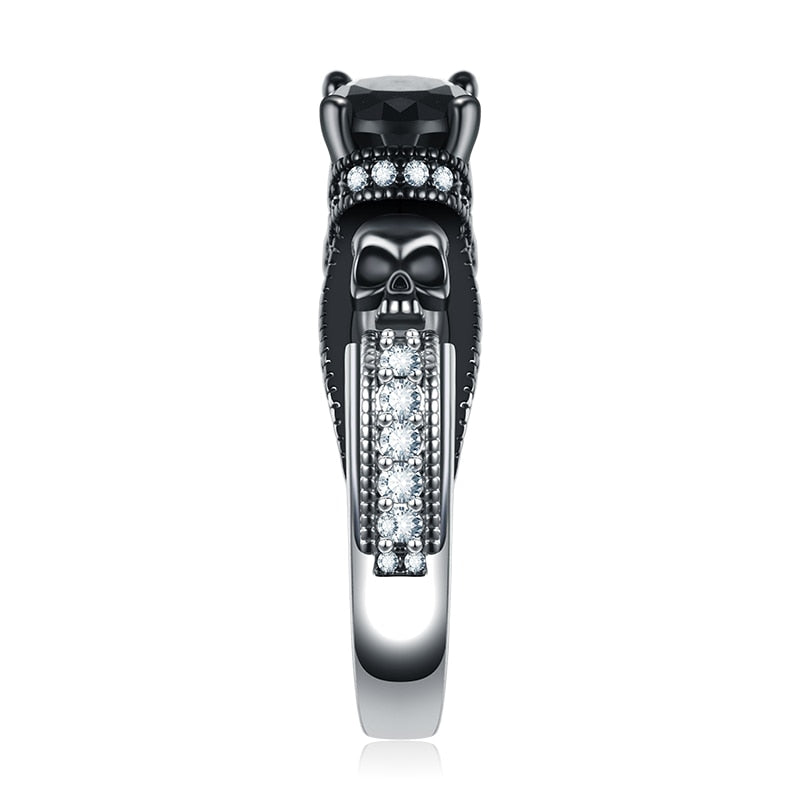 Skull and Cubic Zirconia Vintage Punk Double Engagement Ring-Rings-Innovato Design-6-Red-Innovato Design