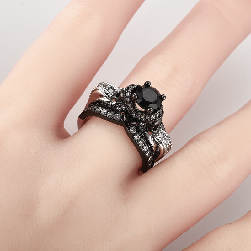 Skull and Cubic Zirconia Vintage Punk Double Engagement Ring-Rings-Innovato Design-6-Red-Innovato Design