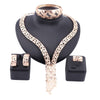 Gold-Plated Steel with Geometric Patterns Necklace, Bracelet, Earrings & Ring Wedding Jewelry Set
