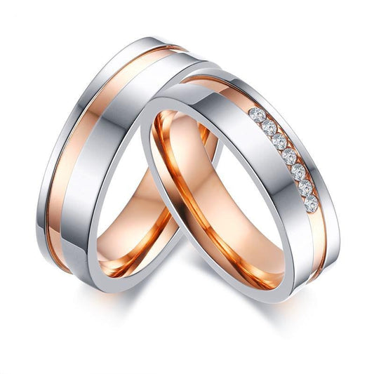 Rose Gold/Silver and Cubic Zirconia Wedding Ring Set-Couple Rings-Innovato Design-9-6-Innovato Design