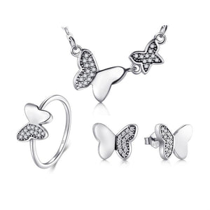 Classic Butterfly Cubic Zirconia 925 Sterling Silver Necklace, Earrings & Ring Vintage Jewelry Set-Jewelry Sets-Innovato Design-6-Innovato Design