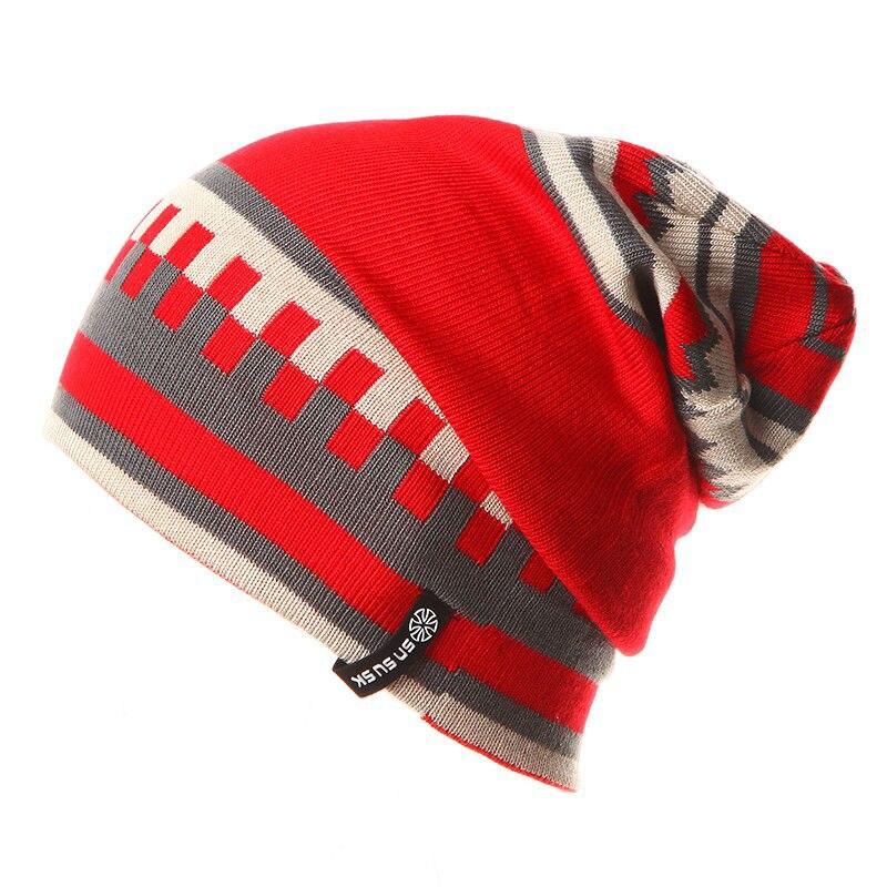 Geometric Patterns Plaid Knit Hat, Skull Cap or Beanie-Hats-Innovato Design-Red-Innovato Design