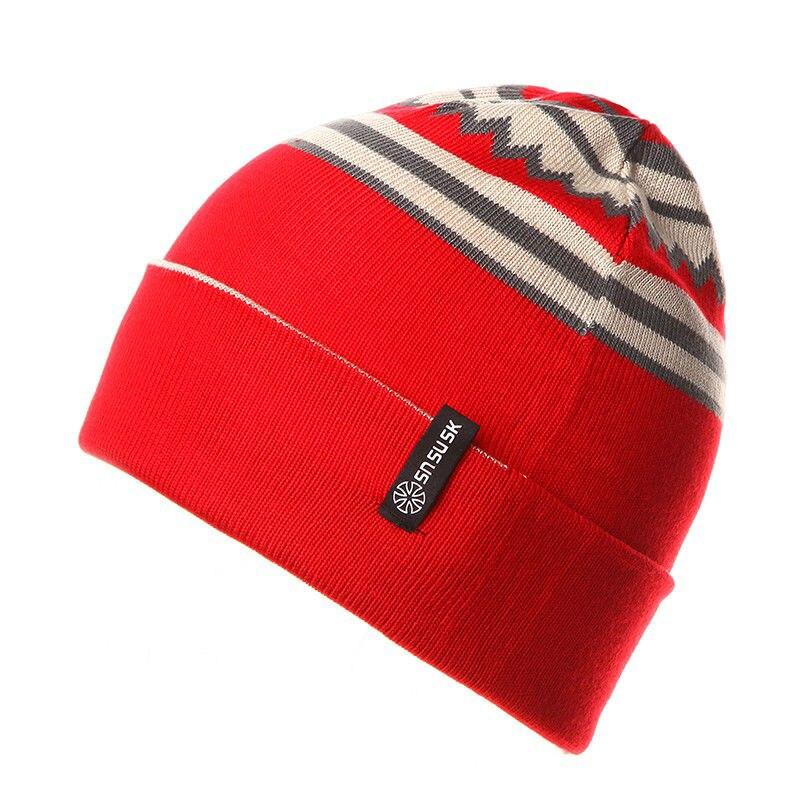 Geometric Patterns Plaid Knit Hat, Skull Cap or Beanie-Hats-Innovato Design-Red-Innovato Design