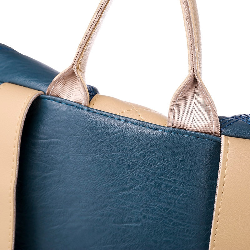 Quilted Stitching PU Leather College Style Backpack and Travel Bag-Backpacks-Innovato Design-Black-Innovato Design