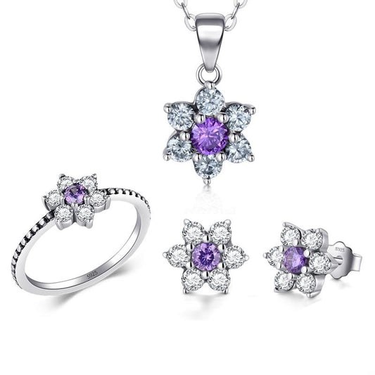 Crystal 925 Sterling Silver Necklace, Stud Earrings & Ring Fashion Wedding Jewelry Set-Jewelry Sets-Innovato Design-6-Innovato Design