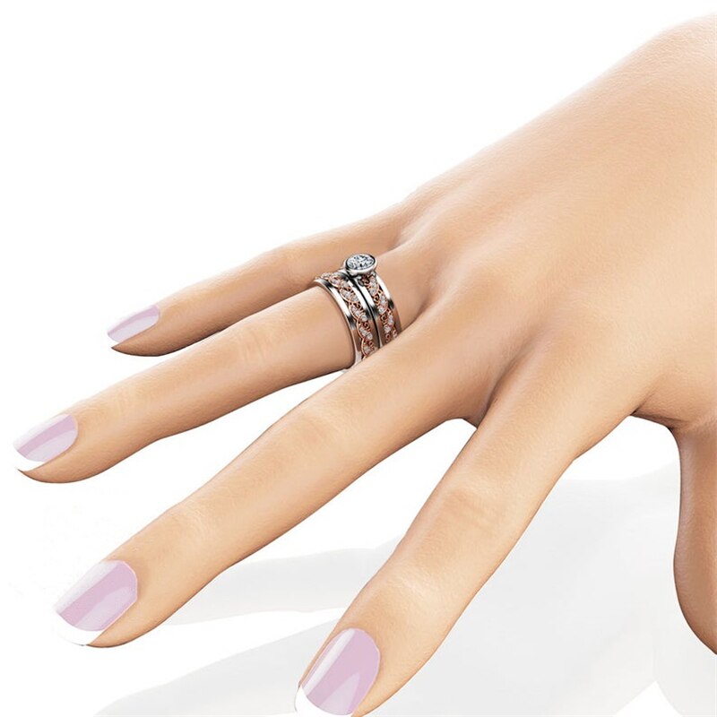 Retro Pattern Cubic Zirconia Stainless Steel Wedding Band Set-Couple Rings-Innovato Design-5-Innovato Design