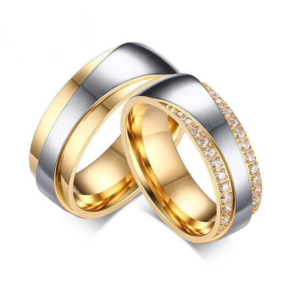 Silver/Gold and Cubic Zirconia Stainless Steel Wedding Ring Set-Couple Rings-Innovato Design-8-5-Innovato Design