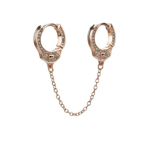 Double-Sided Cubic Zirconia Handcuffs 925 Sterling Silver Link Chain Loop Earrings-Earrings-Innovato Design-Rose Gold-Innovato Design