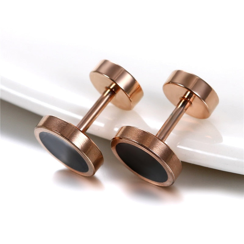 6 Pairs Handmade Round Black Double-Sided Dumbbell Stainless Steel Gothic Stud Earrings-Earrings-Innovato Design-Innovato Design