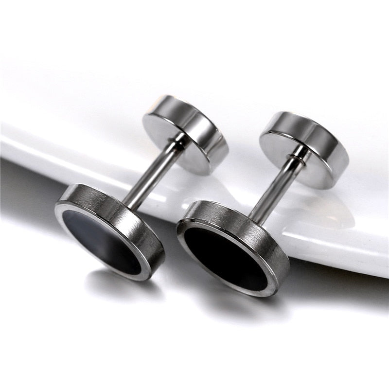 6 Pairs Handmade Round Black Double-Sided Dumbbell Stainless Steel Gothic Stud Earrings-Earrings-Innovato Design-Innovato Design