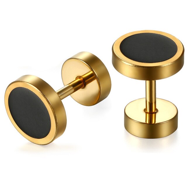 6 Pairs Handmade Round Black Double-Sided Dumbbell Stainless Steel Gothic Stud Earrings-Earrings-Innovato Design-Innovato Design