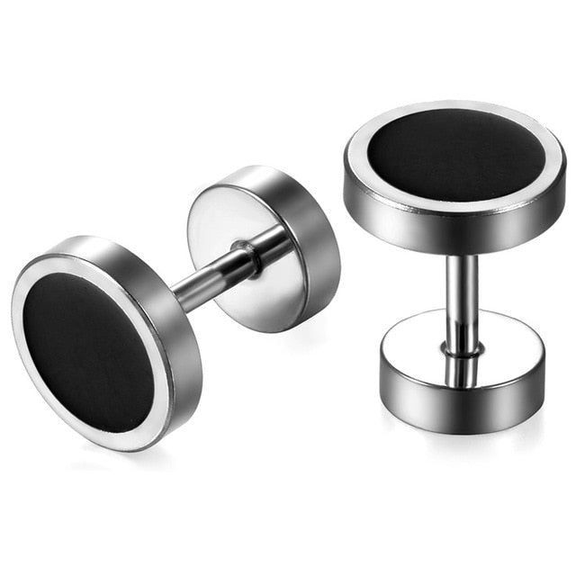 6 Pairs Handmade Round Black Double-Sided Dumbbell Stainless Steel Gothic Stud Earrings-Earrings-Innovato Design-Innovato Design