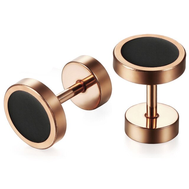 6 Pairs Handmade Round Black Double-Sided Dumbbell Stainless Steel Gothic Stud Earrings-Earrings-Innovato Design-Innovato Design