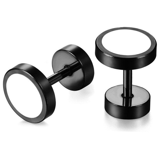 6 Pairs Handmade Round Black Double-Sided Dumbbell Stainless Steel Gothic Stud Earrings-Earrings-Innovato Design-Innovato Design
