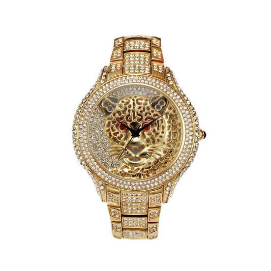 Waterproof Leopard Shining Cubic-Zirconia-Studded Stainless Steel Band Fashion Hip-hop Quartz Watch-Watches-Innovato Design-Gold-Innovato Design