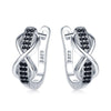 Round Black Spinel Infinity 925 Sterling Silver Hoop Earrings