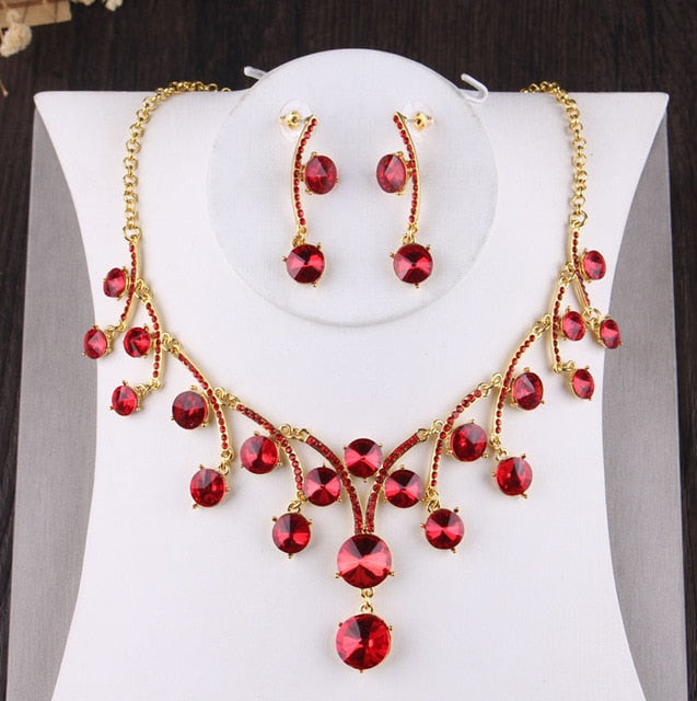 Baroque Vintage Gold-Plated Red Crystal and Rhinestone Tiara, Necklace & Earrings Jewelry Set-Jewelry Sets-Innovato Design-Innovato Design