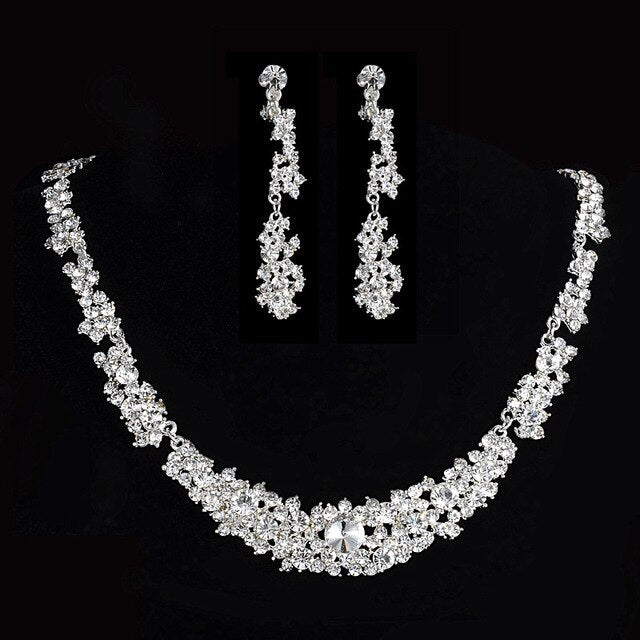 Silver-Plated Crystal and Rhinestone Tiara, Necklace & Earrings Jewelry Set-Jewelry Sets-Innovato Design-Innovato Design