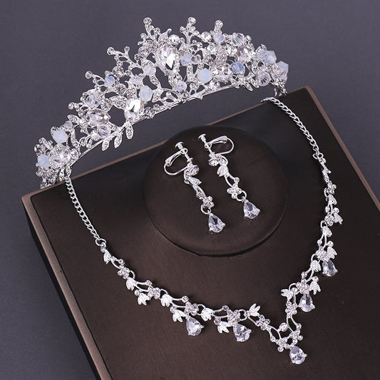 Queen Crystal Beads and Rhinestone Tiara, Necklace & Earrings Wedding Prom Jewelry Set-Jewelry Sets-Innovato Design-Style 1-Innovato Design