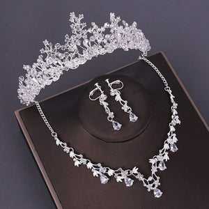 Queen Crystal Beads and Rhinestone Tiara, Necklace & Earrings Wedding Prom Jewelry Set-Jewelry Sets-Innovato Design-Style 1-Innovato Design