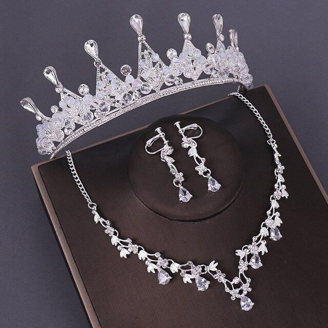 Queen Crystal Beads and Rhinestone Tiara, Necklace & Earrings Wedding Prom Jewelry Set-Jewelry Sets-Innovato Design-Style 5-Innovato Design