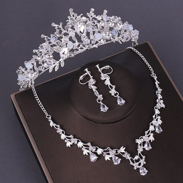 Queen Crystal Beads and Rhinestone Tiara, Necklace & Earrings Wedding Prom Jewelry Set-Jewelry Sets-Innovato Design-Style 6-Innovato Design