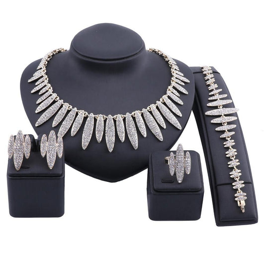 Crystal Boat Necklace, Bracelet, Earrings & Ring Wedding Statement Jewelry Set-Jewelry Sets-Innovato Design-Innovato Design