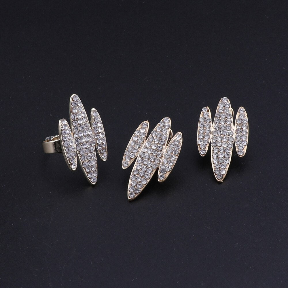 Crystal Boat Necklace, Bracelet, Earrings & Ring Wedding Statement Jewelry Set-Jewelry Sets-Innovato Design-Innovato Design