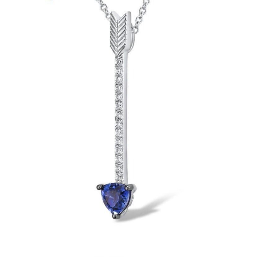 Blue and White Sapphire Arrow-Shaped Design 925 Sterling Silver Pendant Necklace-Necklaces-Innovato Design-Innovato Design