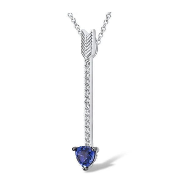 Blue and White Sapphire Arrow-Shaped Design 925 Sterling Silver Pendant Necklace