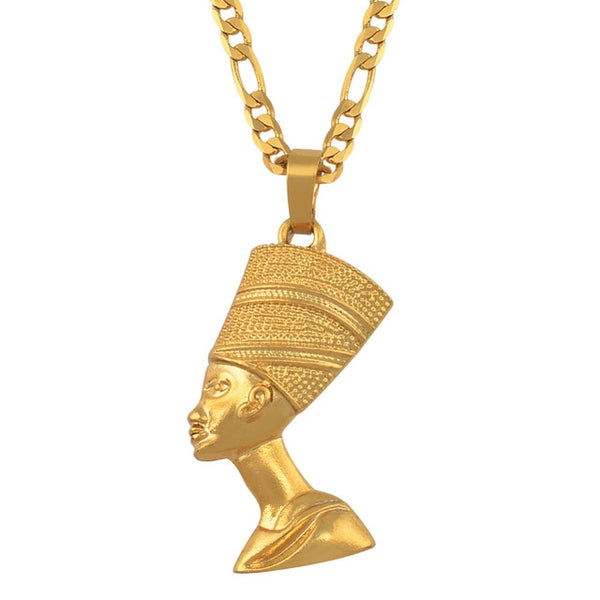 Silver/Gold-Plated Egyptian Queen Nefertiti Pendant Necklace-Necklaces-Innovato Design-Gold-17.7-Innovato Design