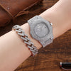 Men Hip-Hop Paved Rhinestones Watch, Bracelet, and Cuban Chain Necklace and Bling Jewelry Set
