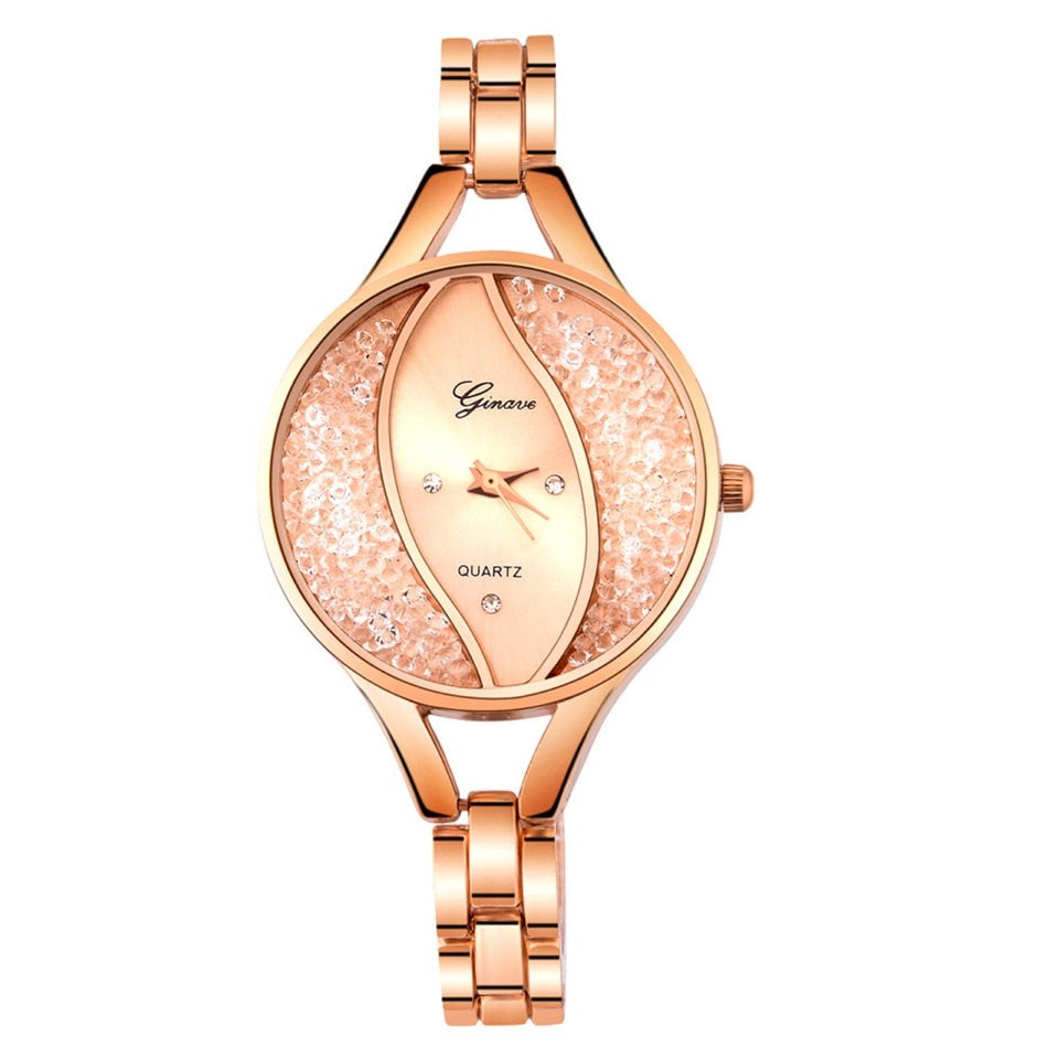 Women Diamond Quartz Watch and Bracelets Jewelry Set-Jewelry Sets-Innovato Design-Gold-Innovato Design