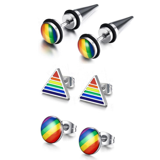 3 Pairs Rainbow-Colored Design Stainless Steel Fashion Stud Earrings-Earrings-Innovato Design-Innovato Design