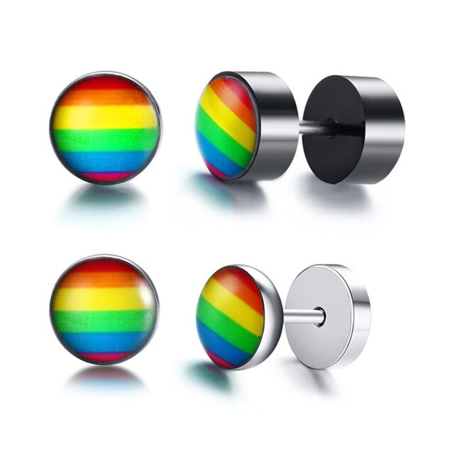 3 Pairs Rainbow-Colored Design Stainless Steel Fashion Stud Earrings-Earrings-Innovato Design-Innovato Design