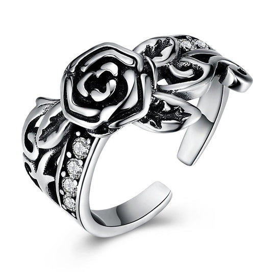 Carved Lotus Design and Cubic Zirconia 925 Sterling Silver Adjustable Romantic Ring-Rings-Innovato Design-Innovato Design