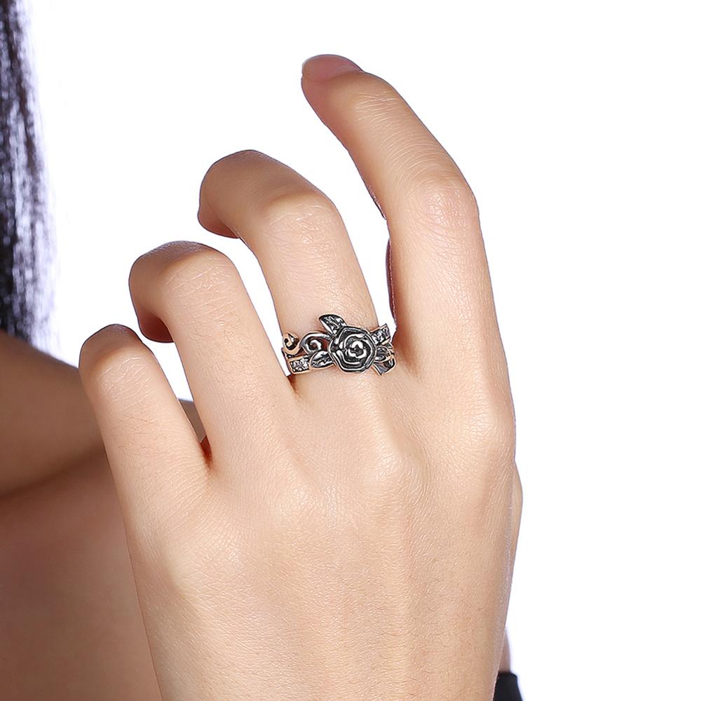Carved Lotus Design and Cubic Zirconia 925 Sterling Silver Adjustable Romantic Ring-Rings-Innovato Design-Innovato Design