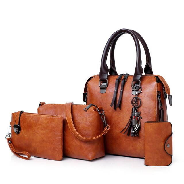 4-Piece Luxury Designer Leather Purse, Shoulder Bag and Handbag Set-Handbags-Innovato Design-Brown-Innovato Design
