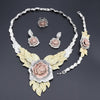 Crystal Rose Flower Necklace, Bracelet, Earrings & Ring Wedding Jewelry Set-Jewelry Sets-Innovato Design-Silver-Innovato Design