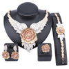 Crystal Rose Flower Necklace, Bracelet, Earrings & Ring Wedding Jewelry Set-Jewelry Sets-Innovato Design-Gold Rose Silver-Innovato Design